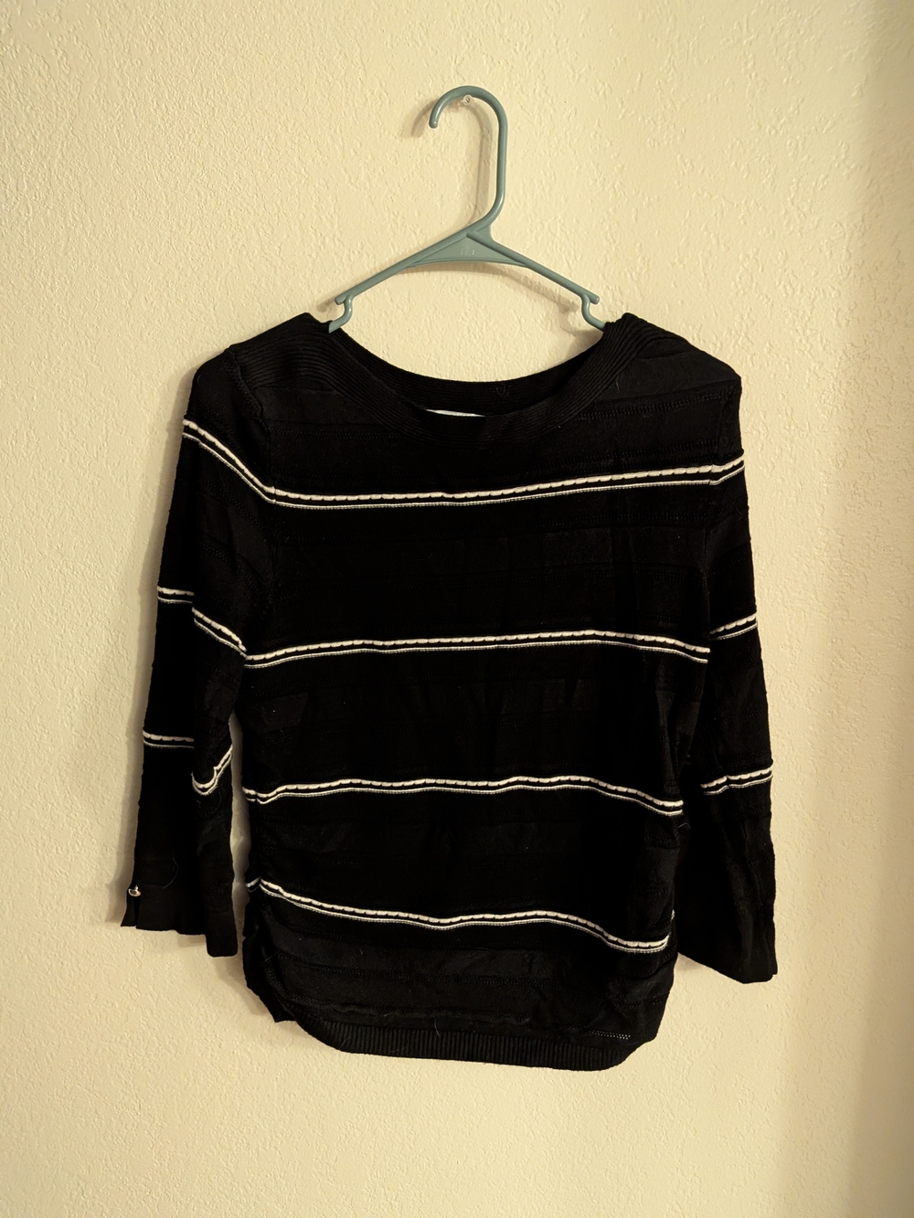 Liz Claiborne Black Sweater with White Stripe Accents